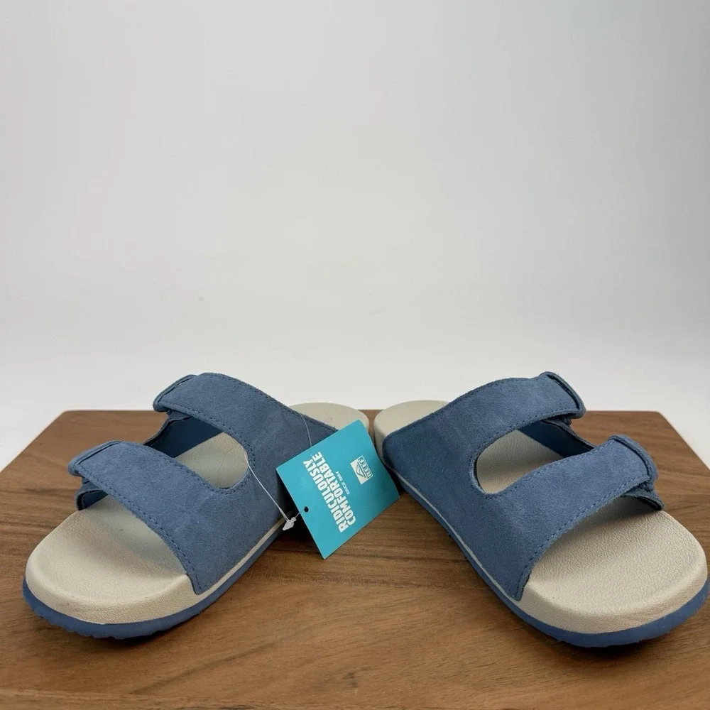 New NWT Big Kids Reef Little Ojai Suede Blue Sandals‎ Shoes Size 2 Y